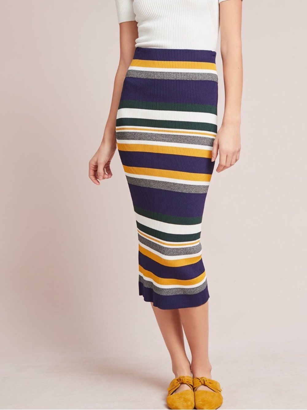 Callahan Greenwich Striped Rib Knit Maxi Skirt XL Stretch Pull-On Sweater Skirt